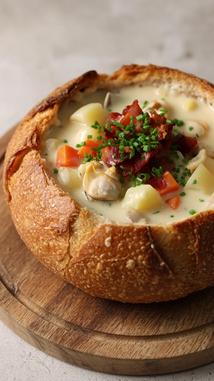 Classic New England Clam Chowder in a Bread Bowl