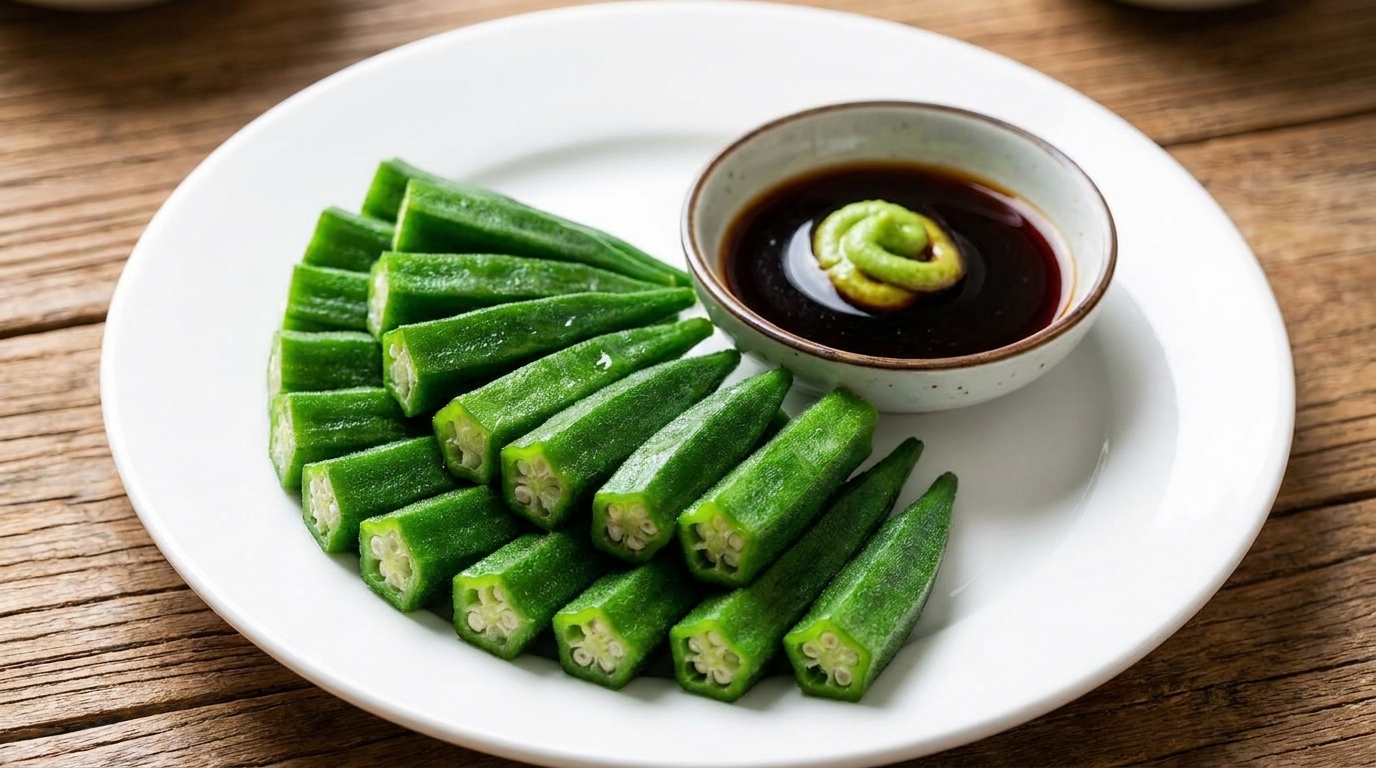 Blanched Okra with Wasabi Soy Sauce