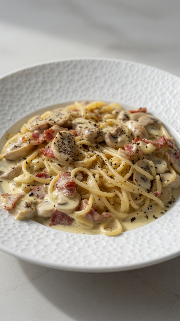Creamy Mushroom and Bacon Pasta