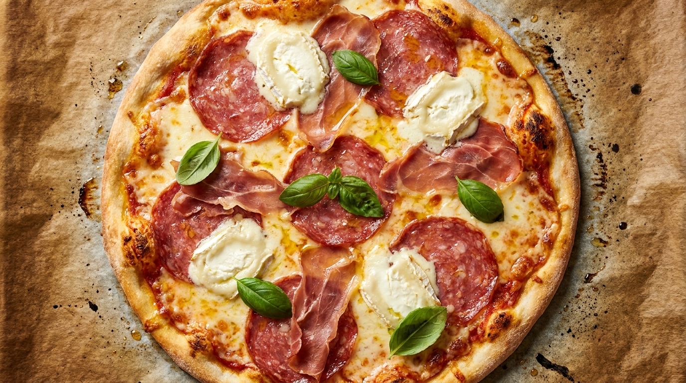 Artisanal Goat Cheese and Meat Pizza