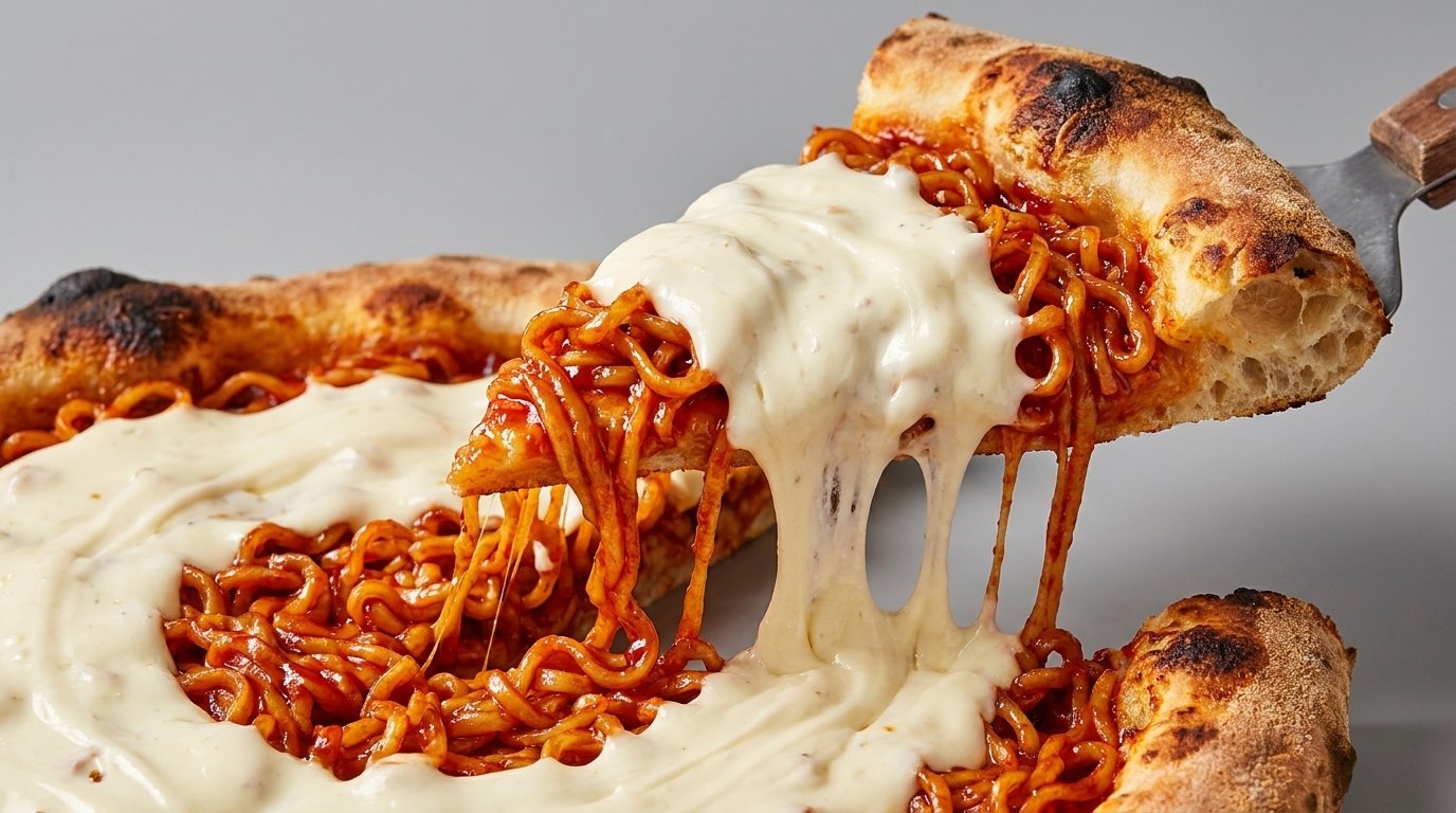 Cheese Cream Topped Buldak Ramen Pizza