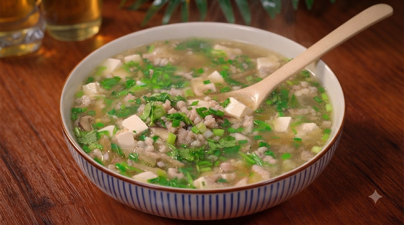 Minced Pork and Tofu Soup with Pickled Mustard Greens