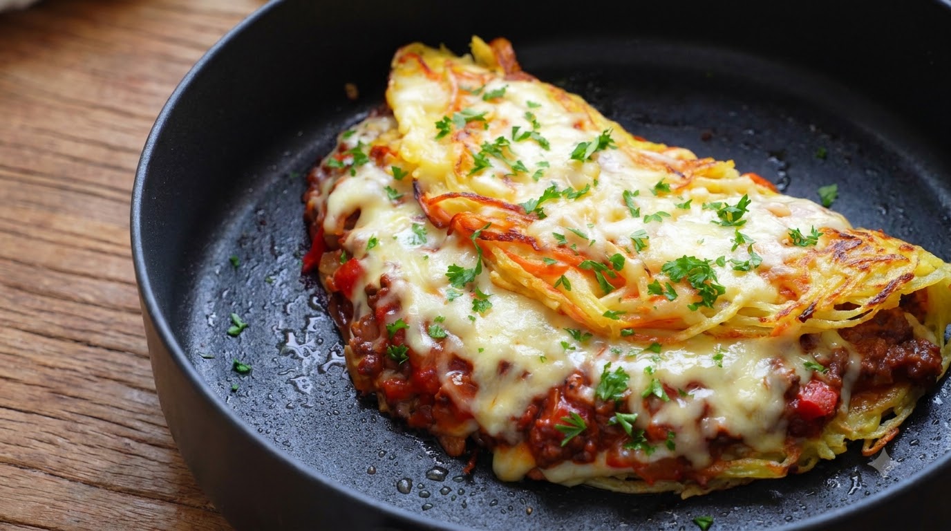 Cheesy Bolognese Stuffed Potato Pancake