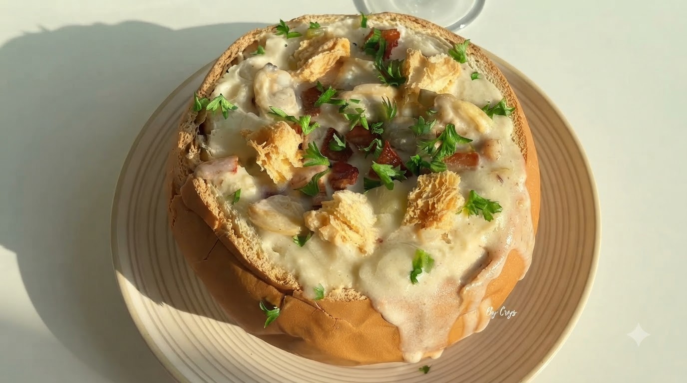 Classic American Clam Chowder in a Bread Bowl