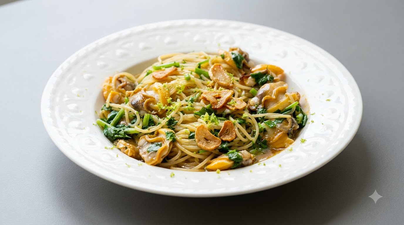 Garlic Clam Pasta with White Wine and Crab Butter