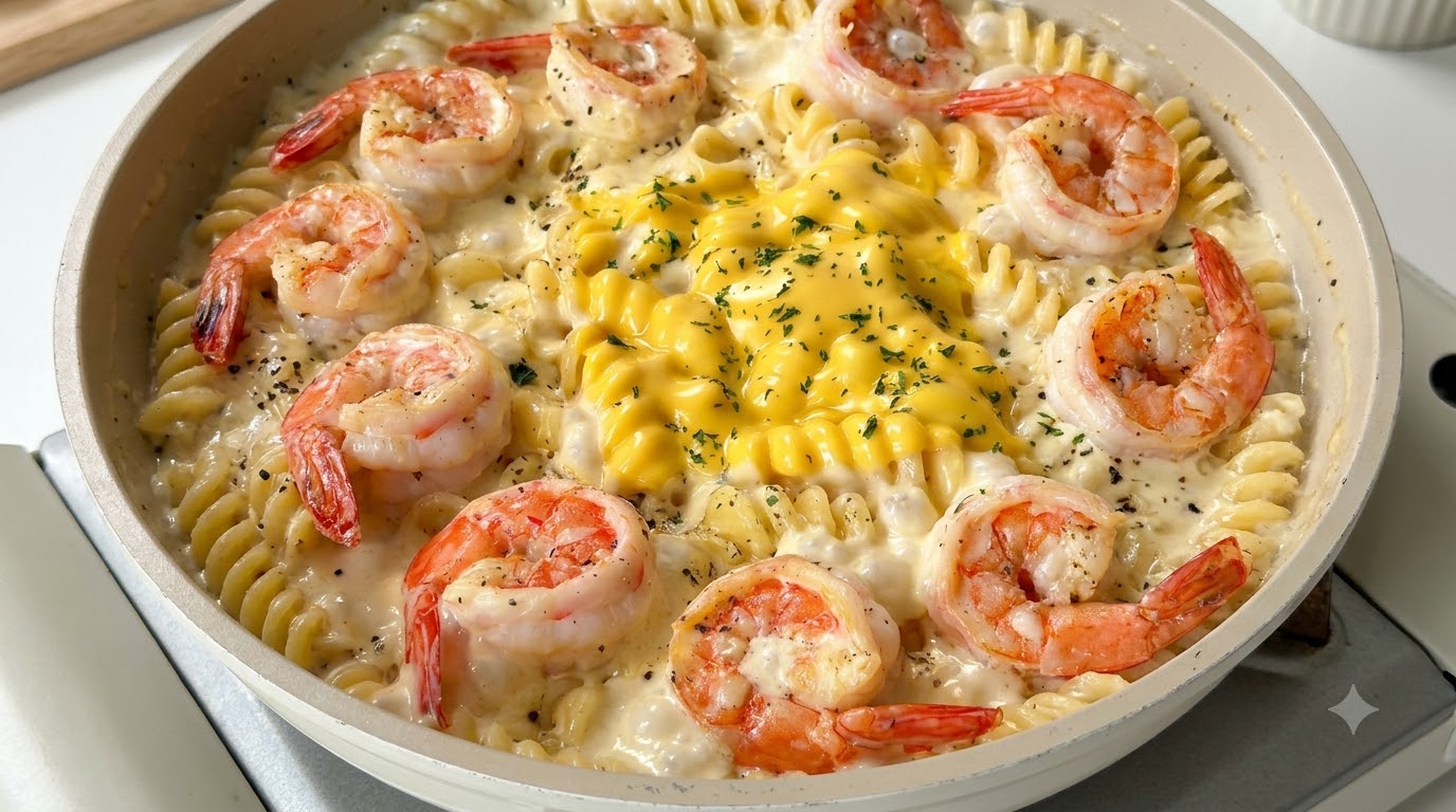 Creamy Truffle Shrimp Fusilli Pasta