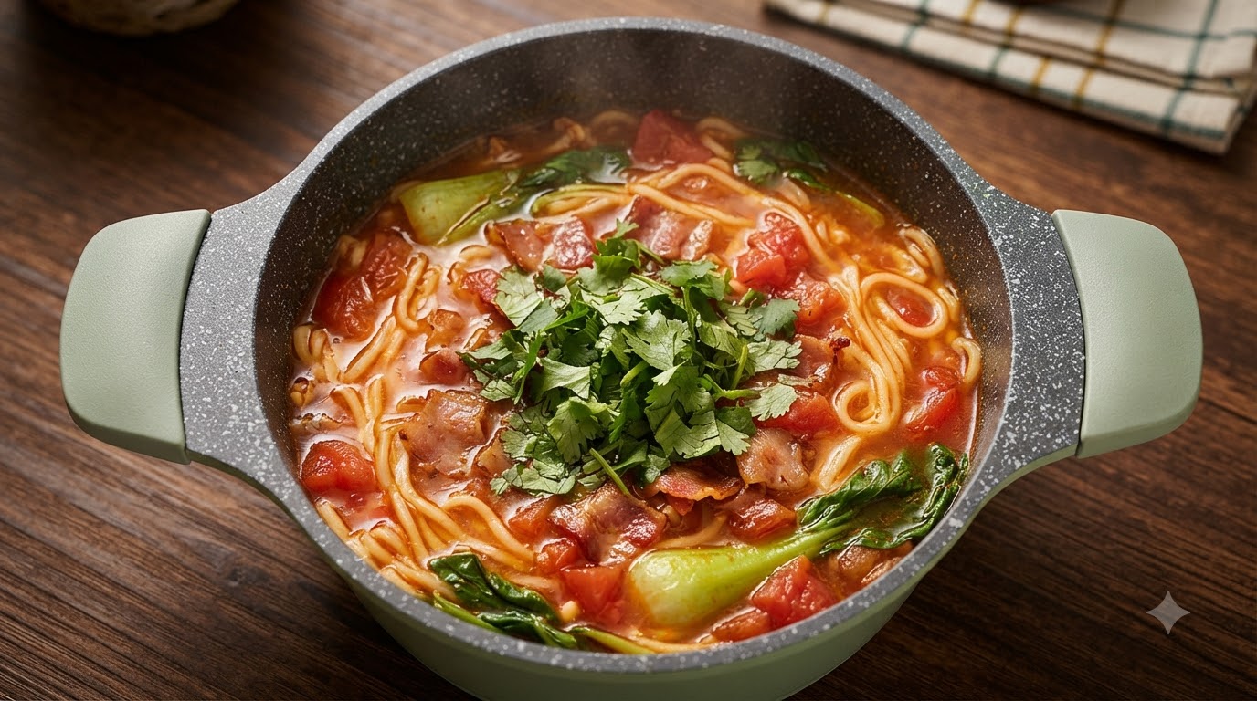 Quick Tomato Bacon Noodle Soup