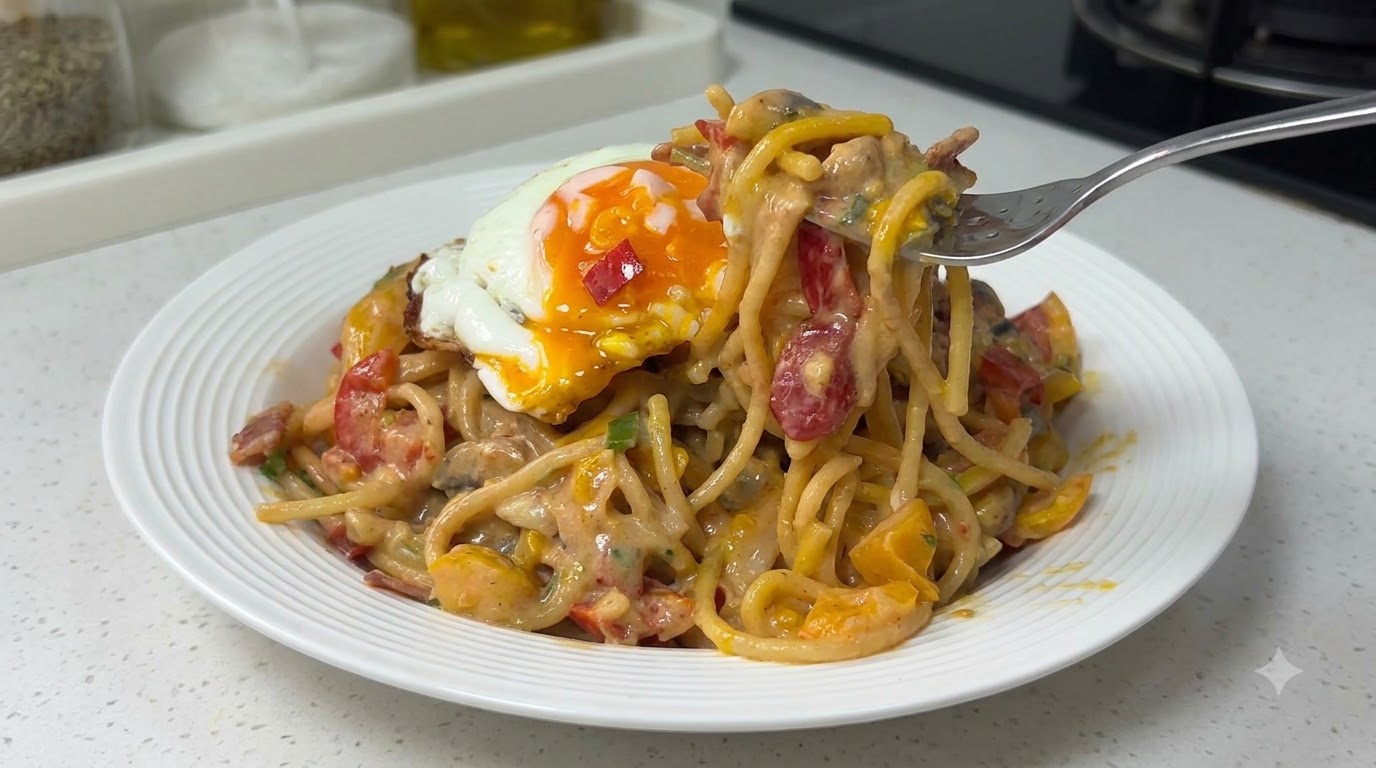 Creamy Colorful Pepper and Bacon Pasta