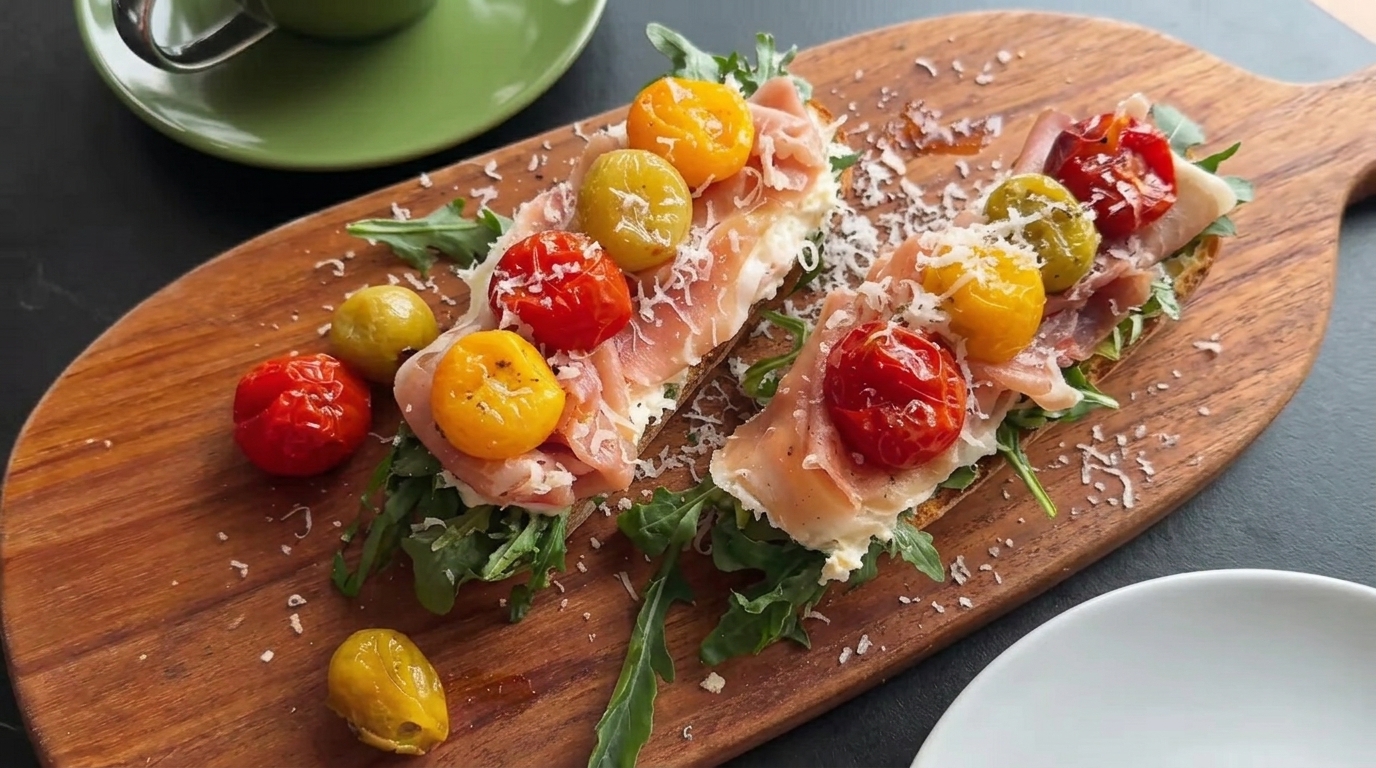 Roasted Garlic, Tomato & Spanish Ham Tapas