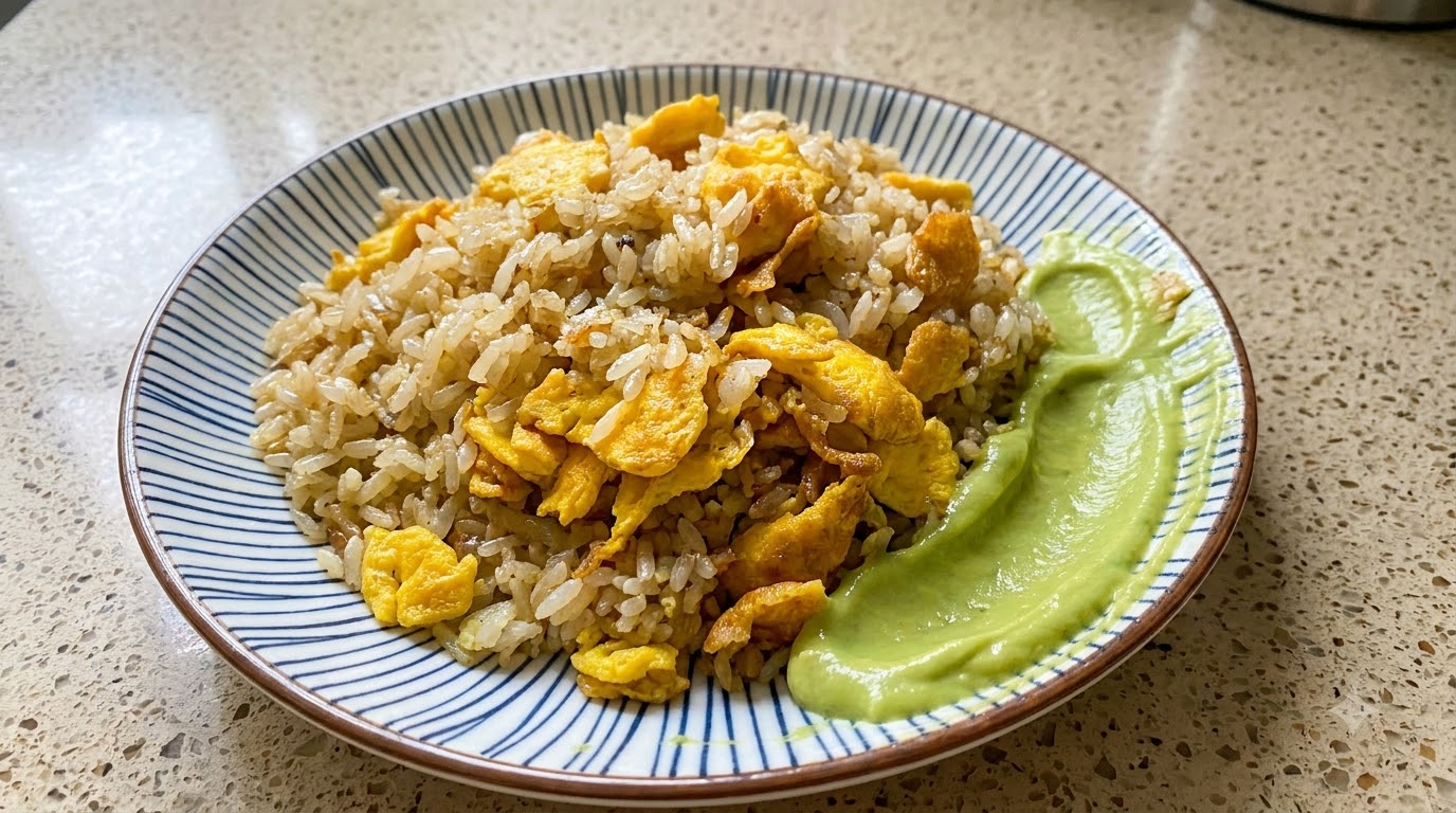 Butter Egg Fried Rice with Avocado Sauce