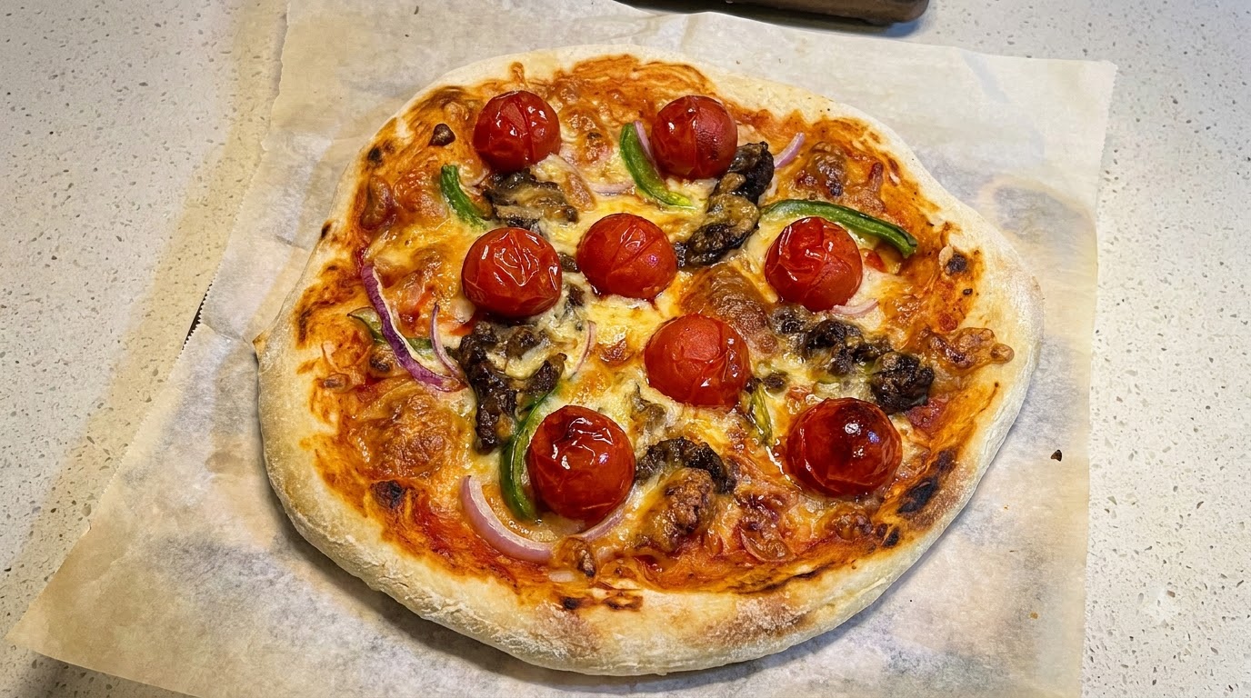 Homemade Tomato Beef Pizza with Overnight Dough