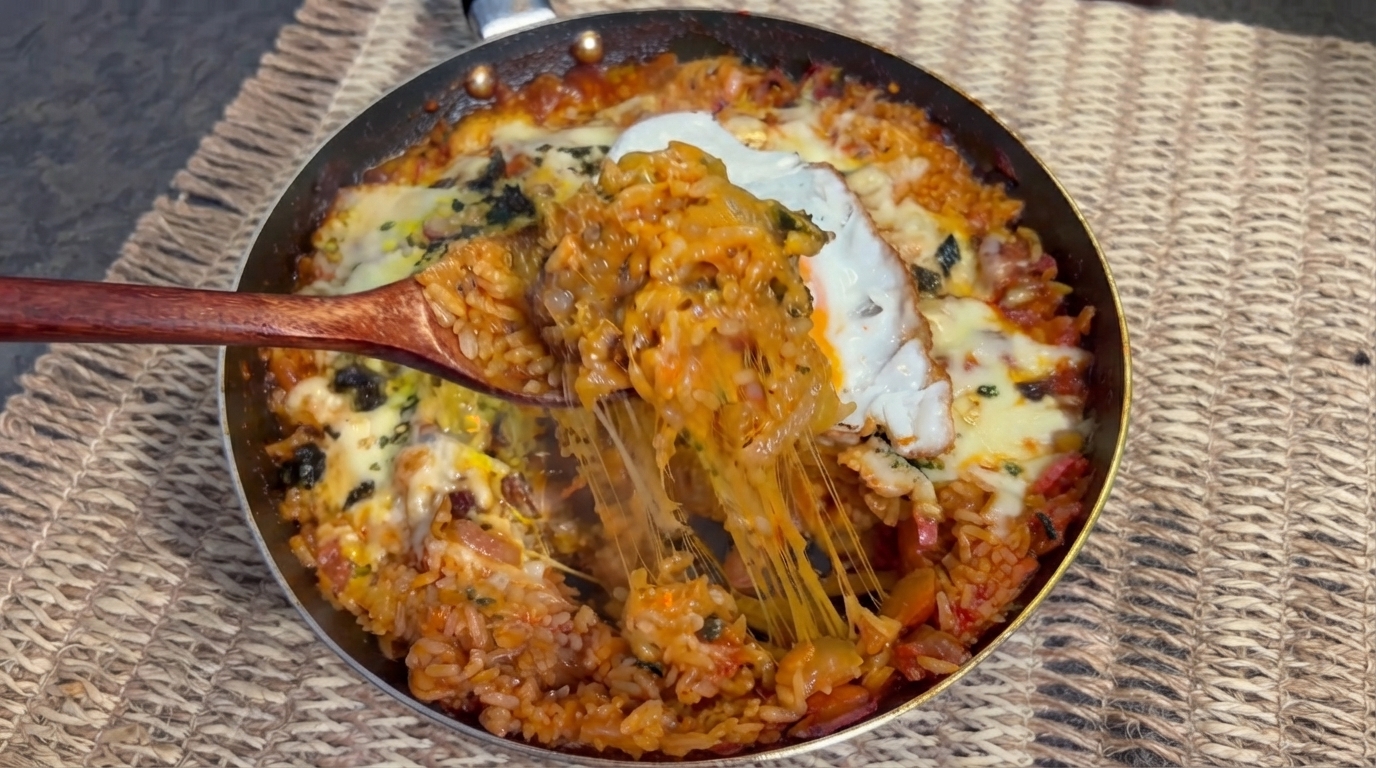 Kimchi Beef Cheese Rice Stew