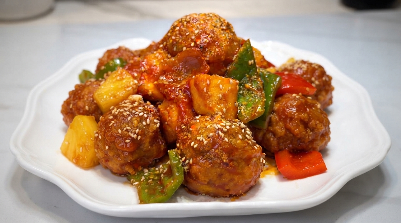 Cheese-Stuffed Sweet and Sour Pork with Pineapple