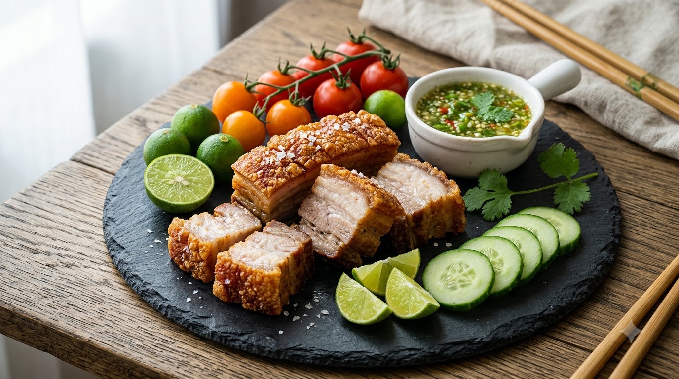 Thai-Style Crispy Pork Belly with Green Chili Sauce