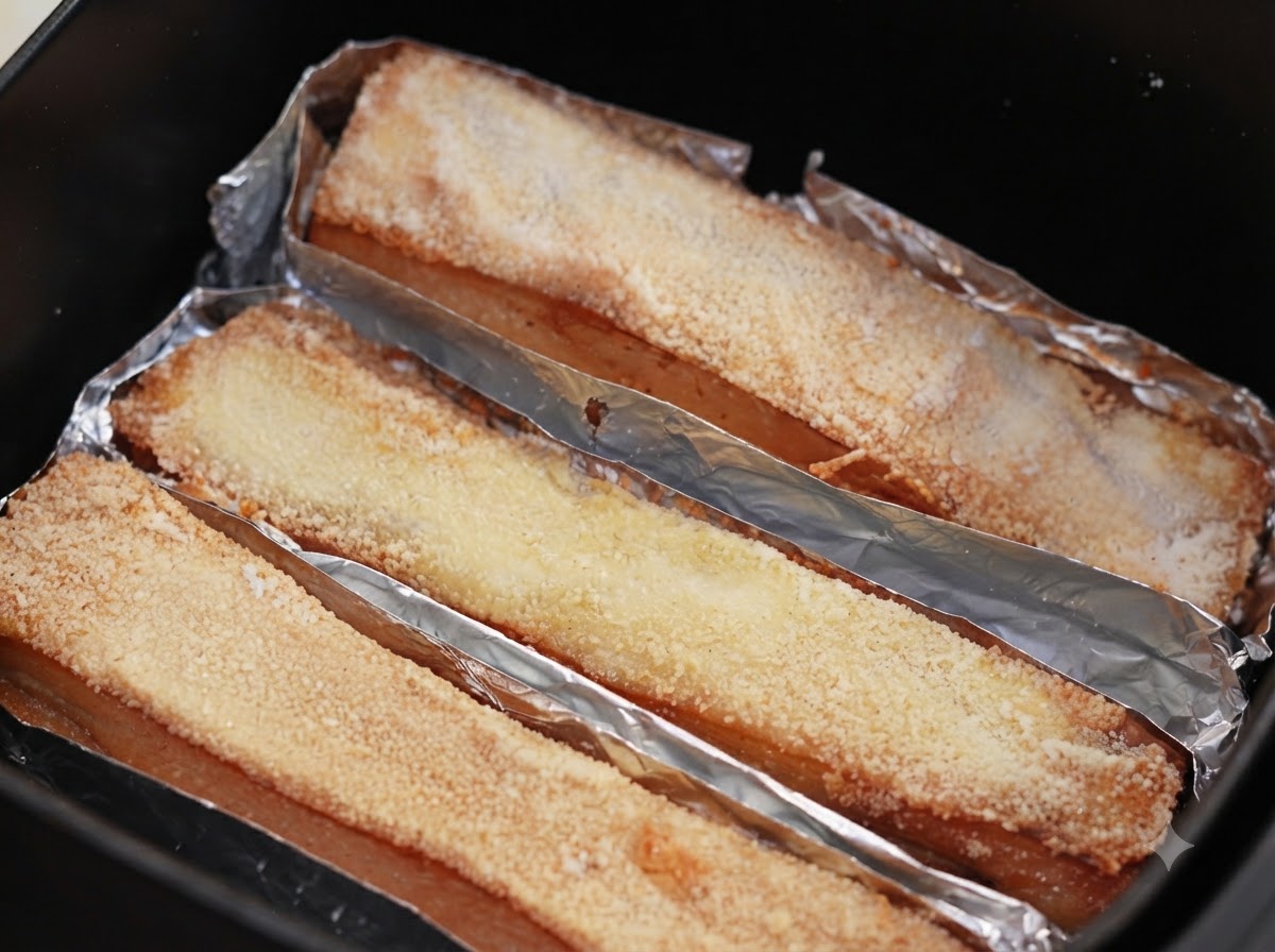 Baked salt layer being cracked and broken apart with a wooden spoon.