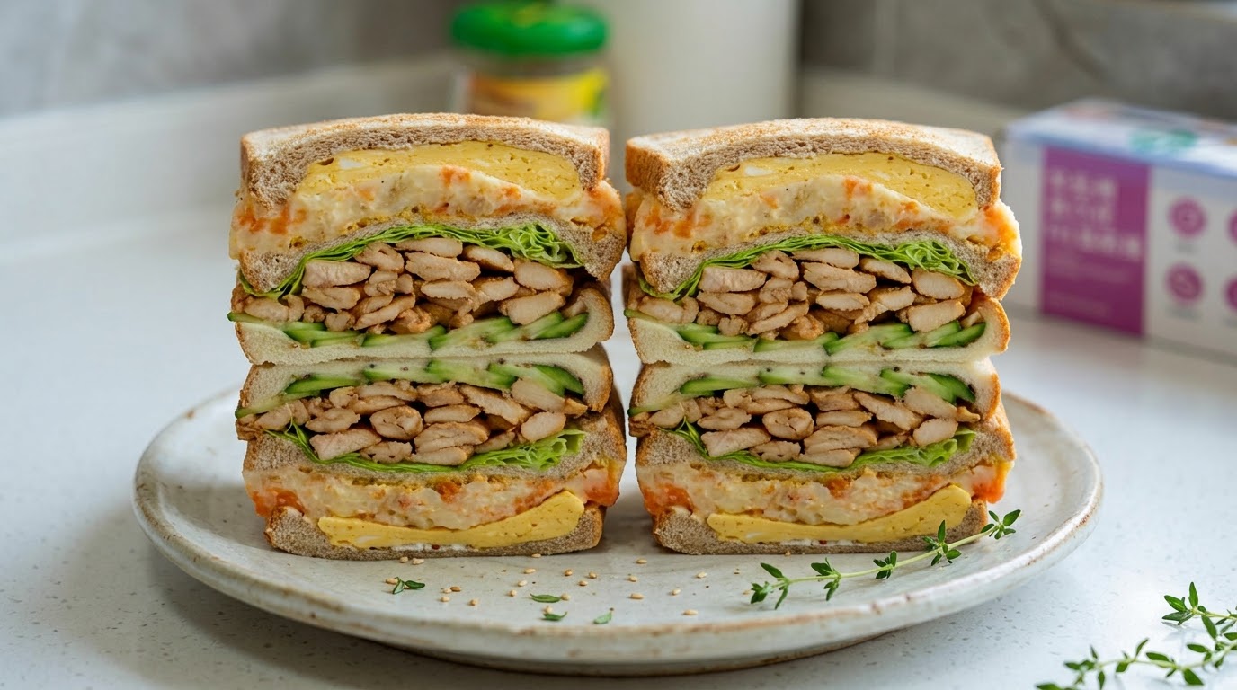 Chicken and Mashed Potato Thick Sandwich with Supermodel Slimming Water