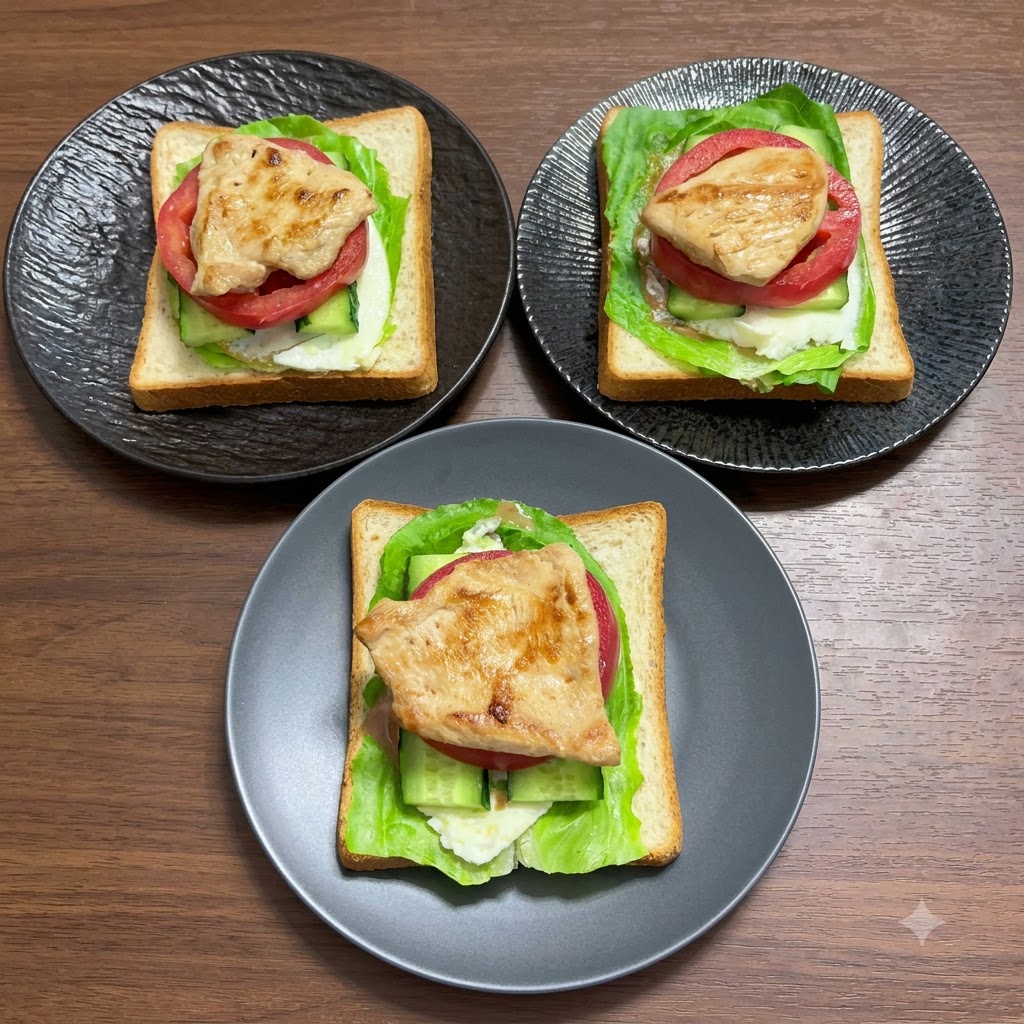 Pan-fried chicken breast pieces placed on top of the tomato layers.