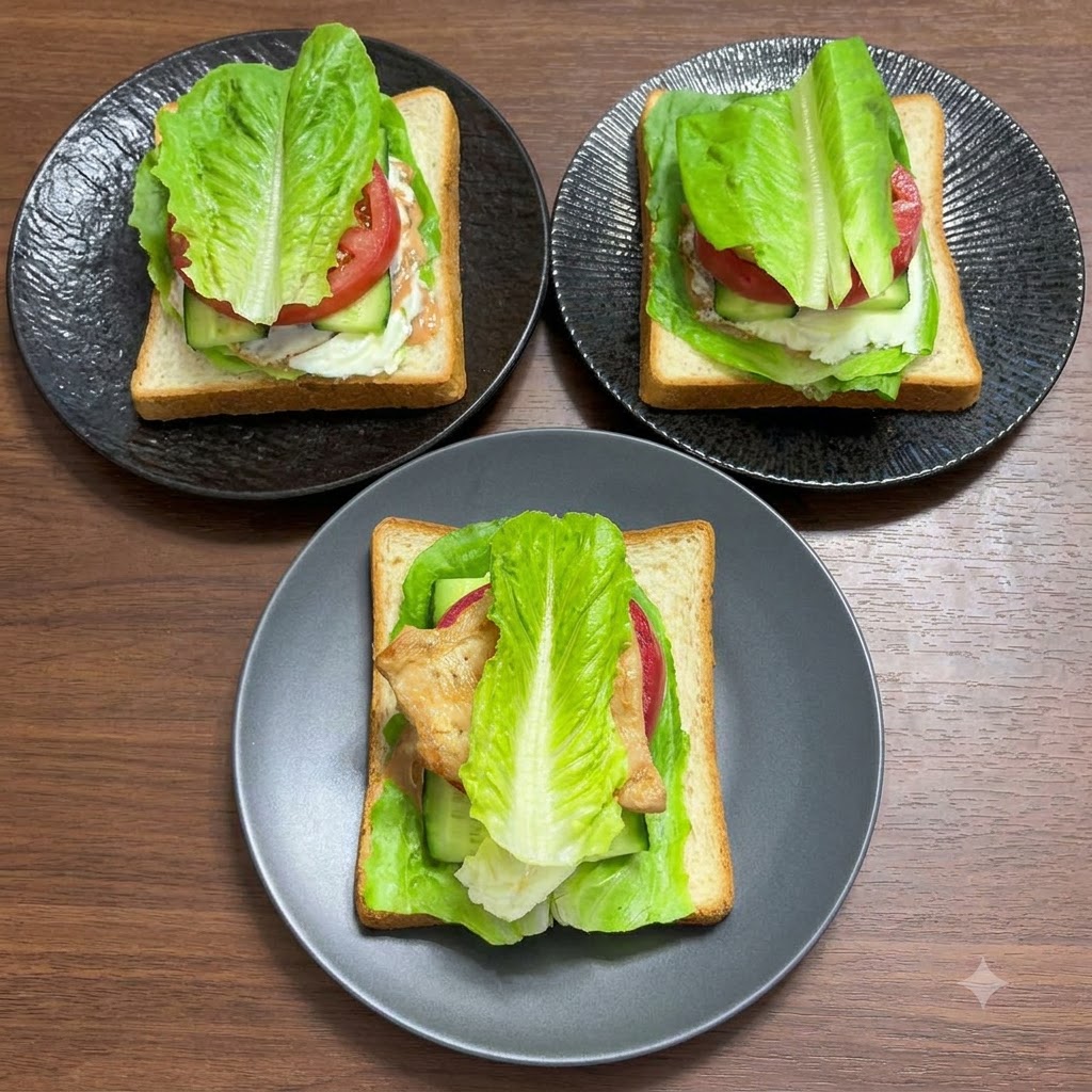 Sandwiches topped with a final layer of fresh lettuce leaves.
