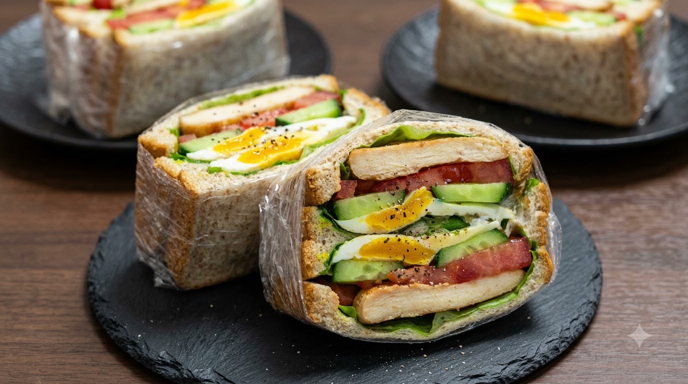 Healthy Chicken Sandwich with Whole Wheat Bread and Eggs