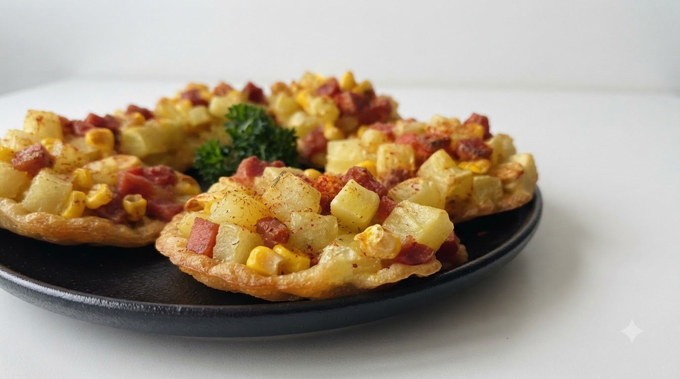 Crispy Corn, Ham, and Potato Tarts