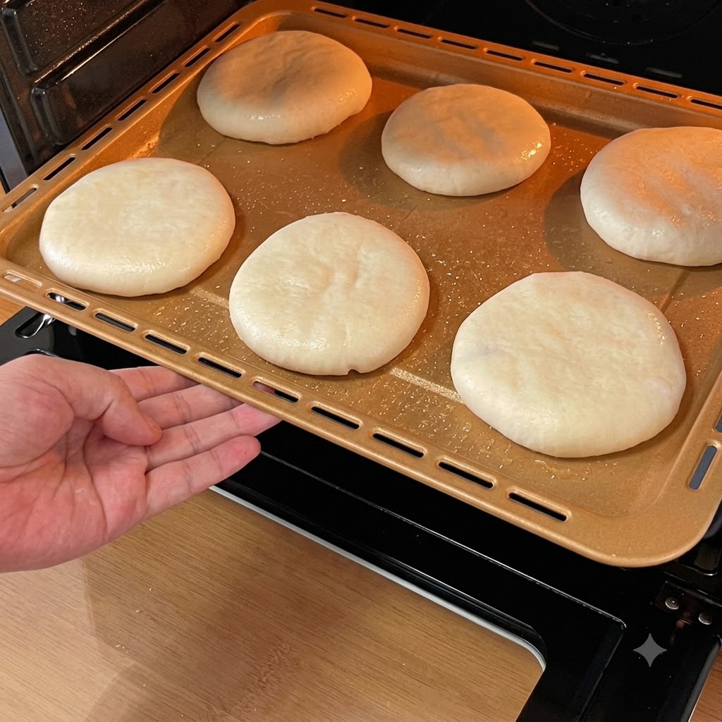 Oil roux being evenly spread over the surface of the stretched dough sheet.