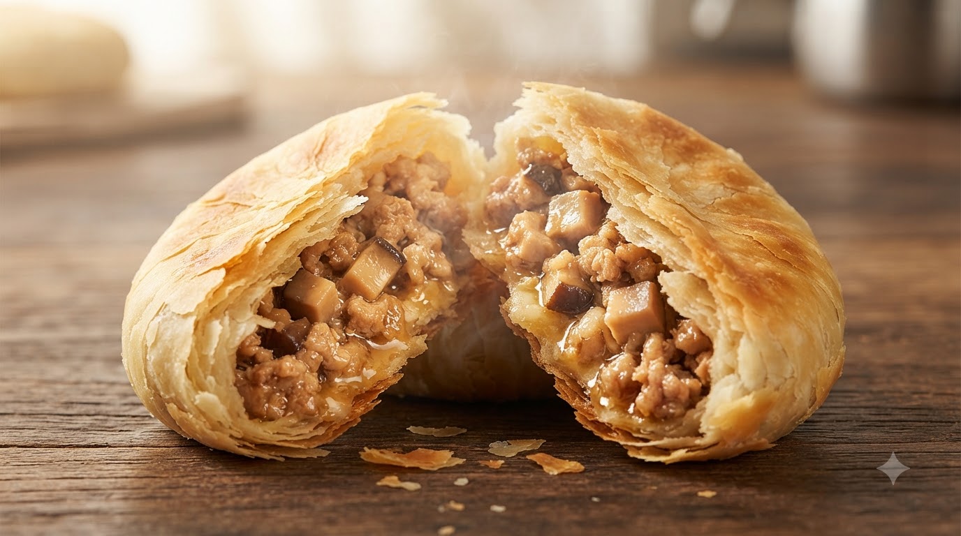Crispy Shiitake Mushroom and Pork Mai Duo Pie