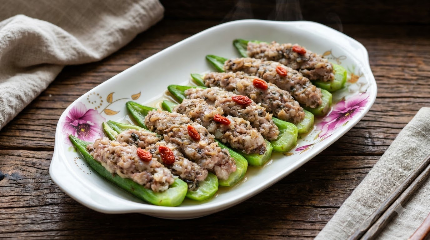 Steamed Stuffed Okra with Minced Pork