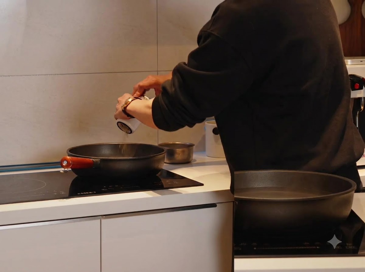 Dry spaghetti being added into a pot of boiling salted water.