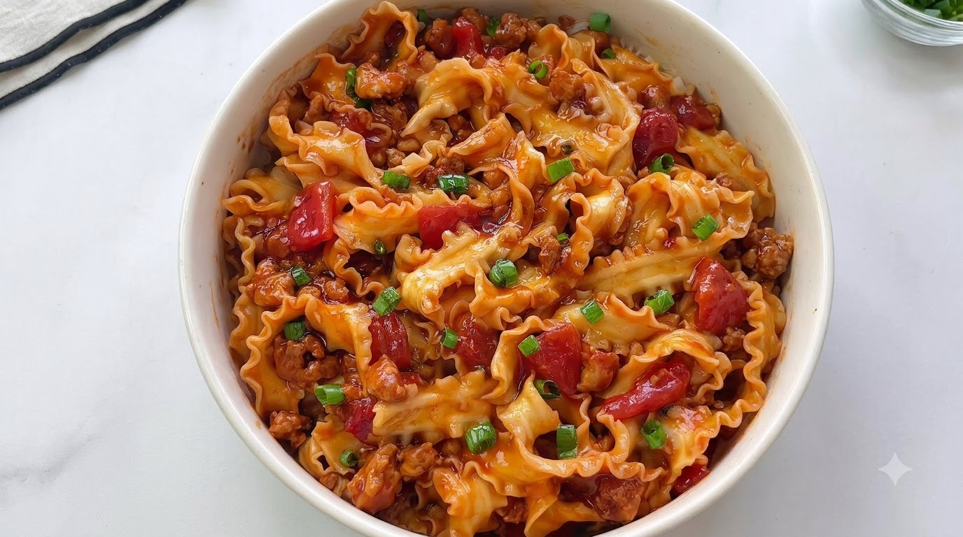 Quick & Savory Tomato Meat Sauce Noodles