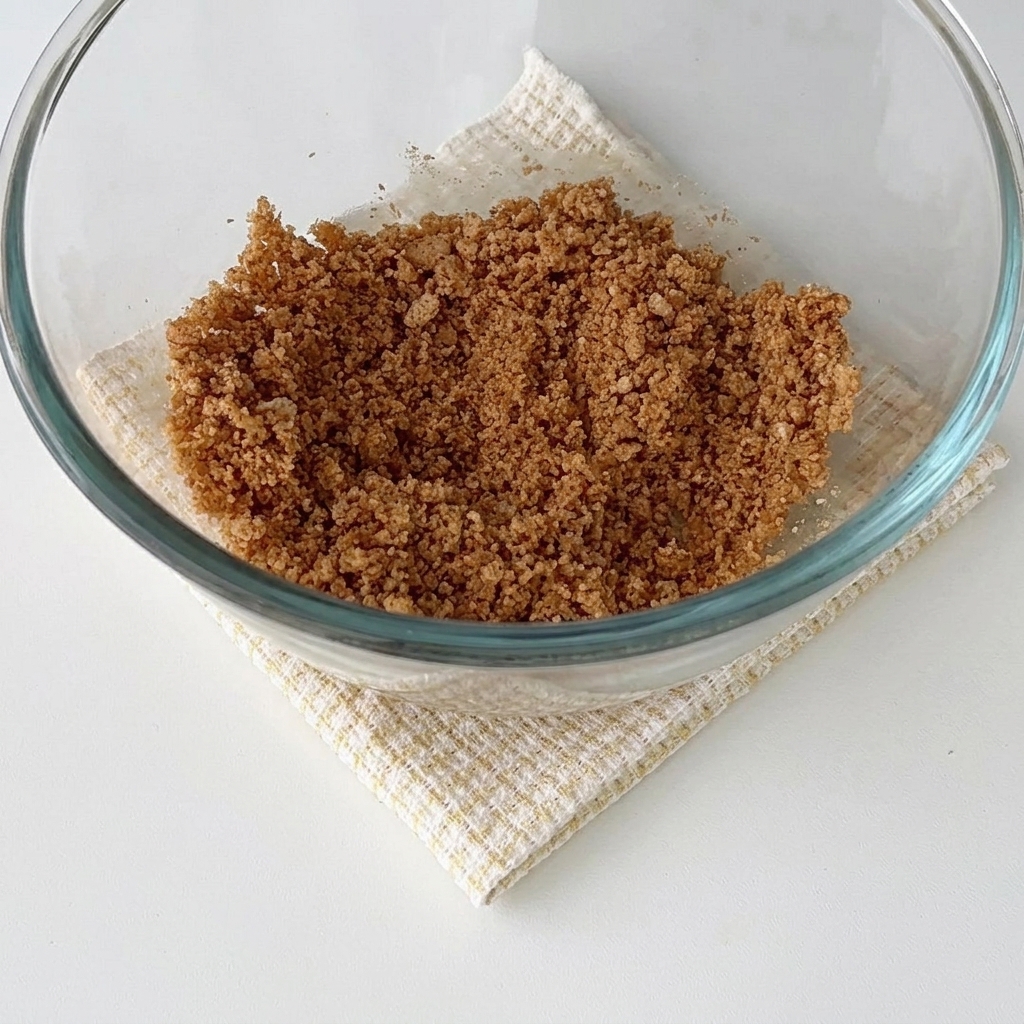 Biscuit base pressed flat inside a mousse mold.
