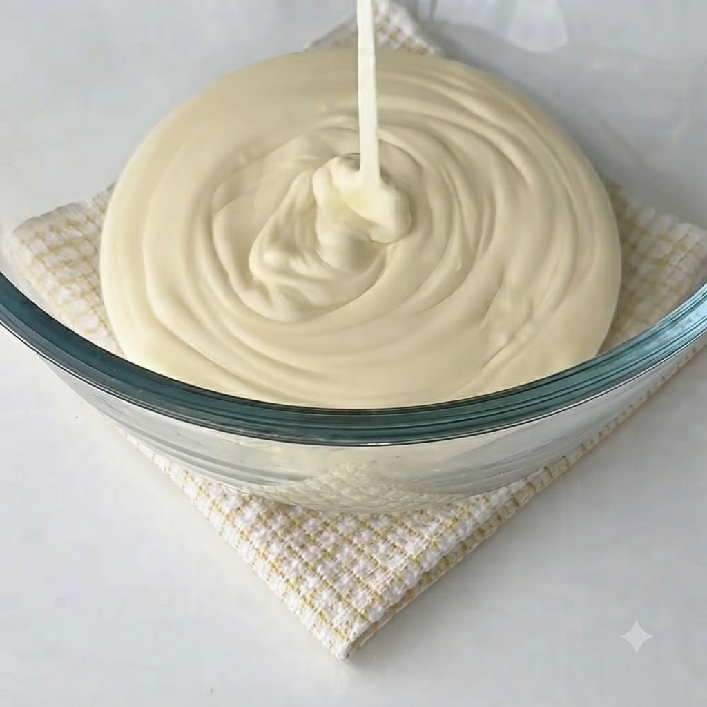 A whisk blending fig jam into a creamy white cheese batter in a glass bowl, turning the mixture pink.
