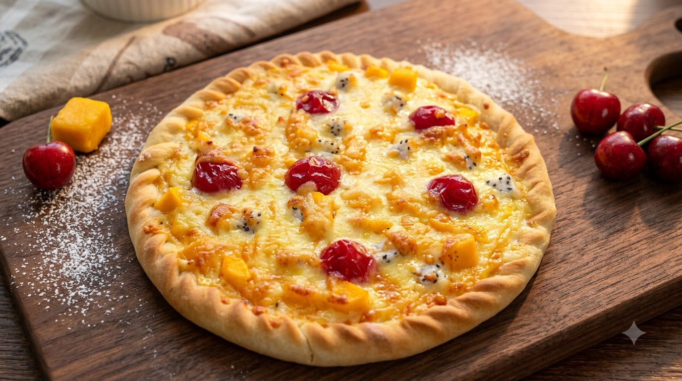 Homemade Fruit Pizza with Mozzarella and Fresh Fruit