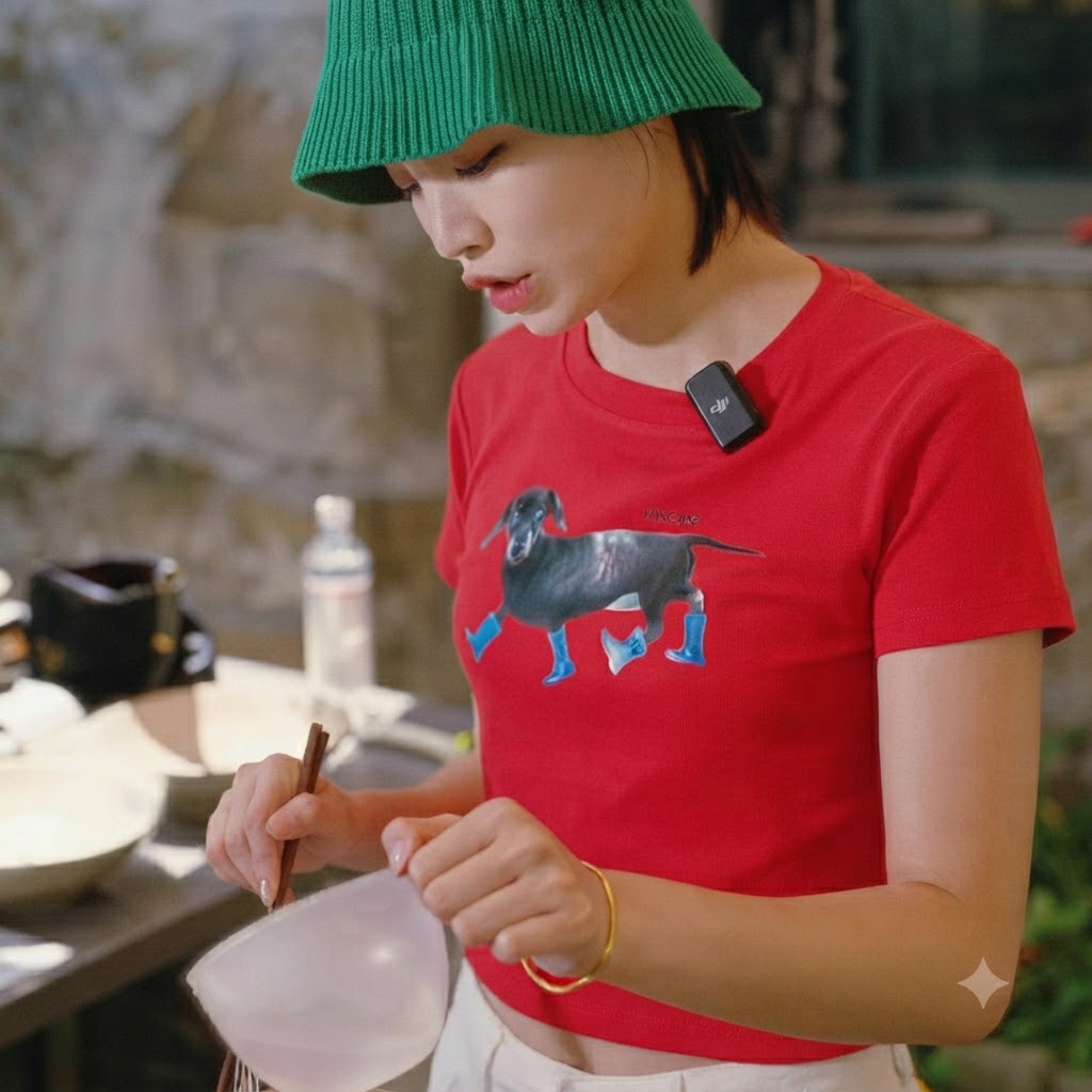 Water being poured from a small container into the mixing bowl with flour and egg.