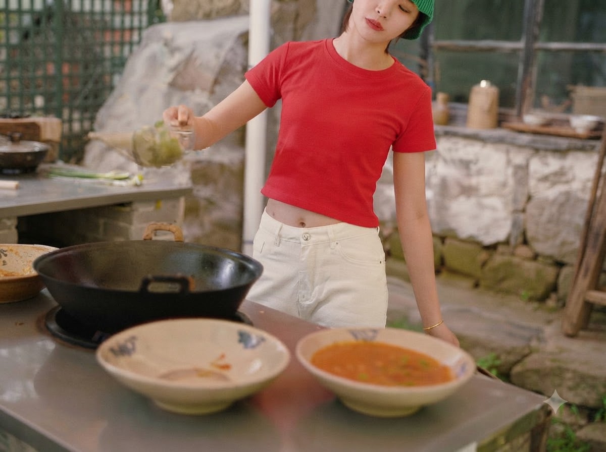 Wire skimmer lifting cooked green beans from the pot into a serving bowl.
