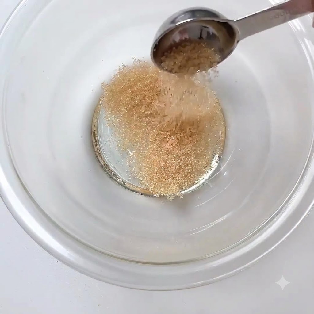 A spoonful of ground white sesame seeds being added to the mixing bowl.