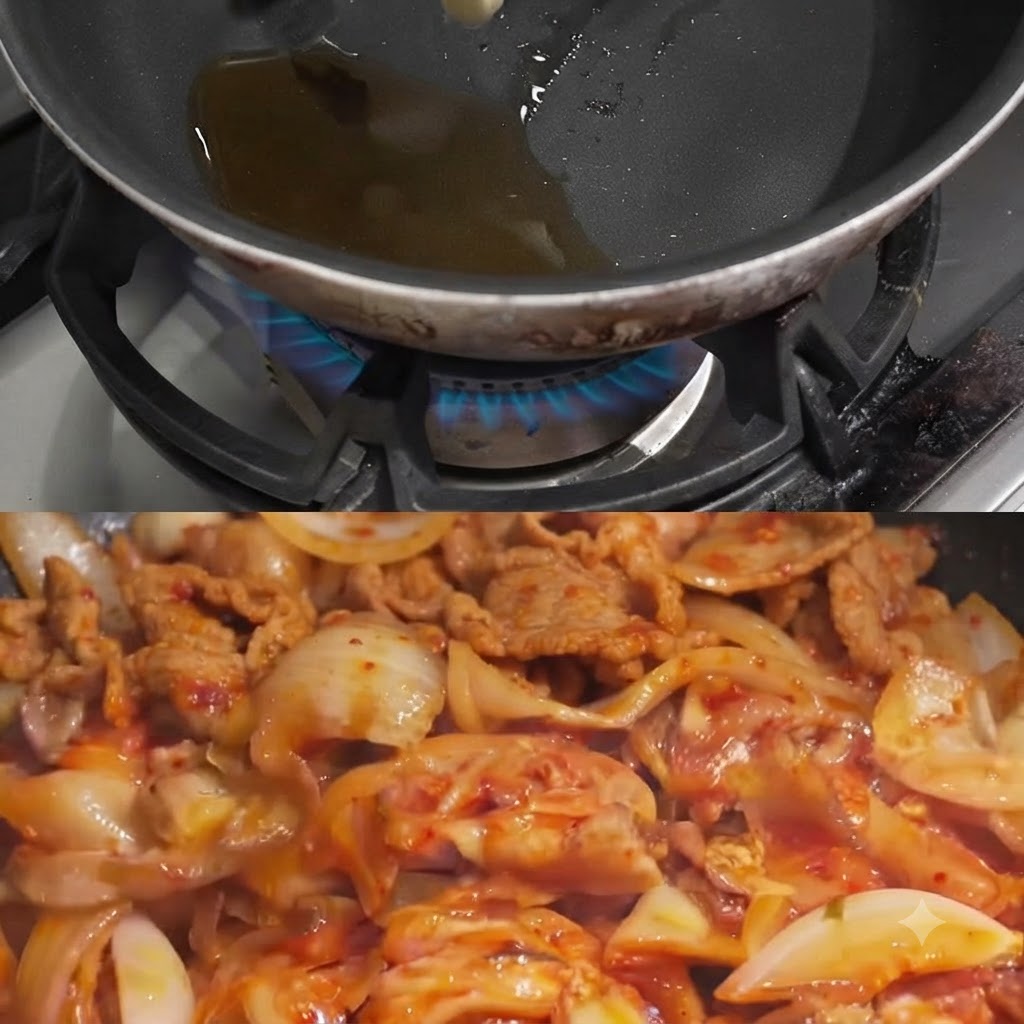 Garlic slices frying in hot oil inside a pan.