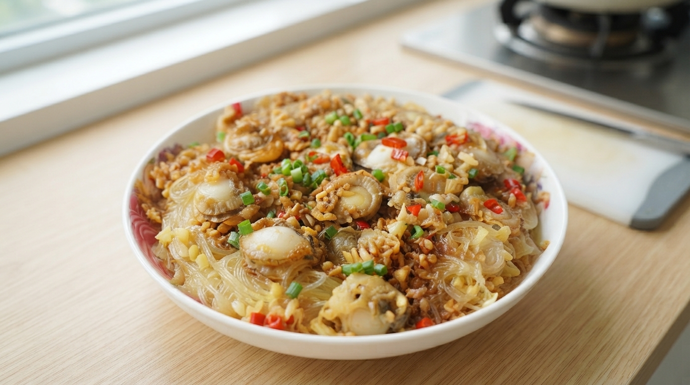 Garlic Vermicelli Scallops with Napa Cabbage