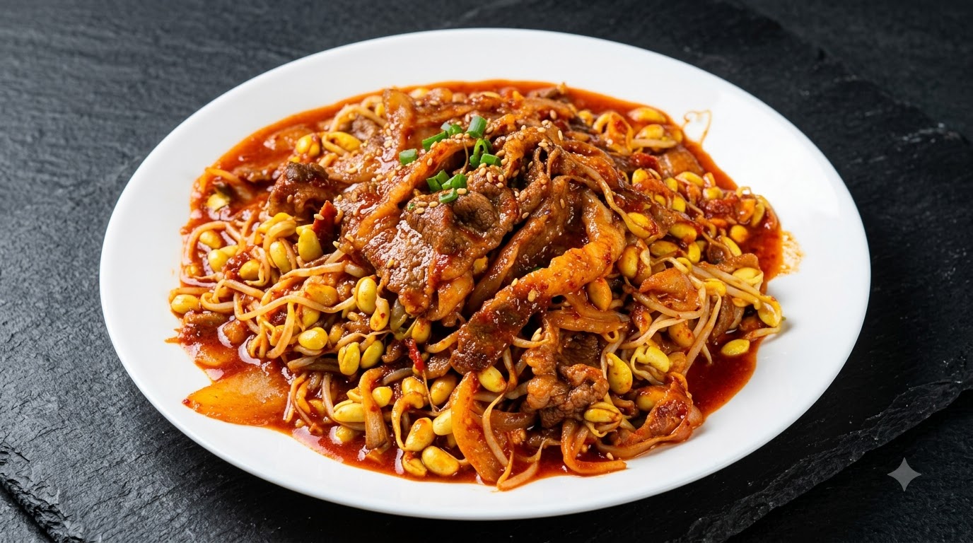 Korean Spicy Beef Belly with Soybean Sprouts (Kongbul)