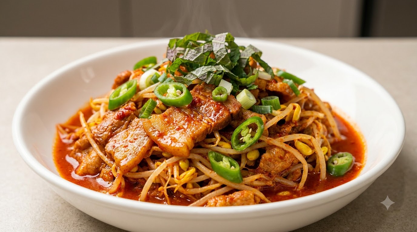 Spicy Korean Pork and Bean Sprout Stir-fry (Kongnamul Bulgogi)