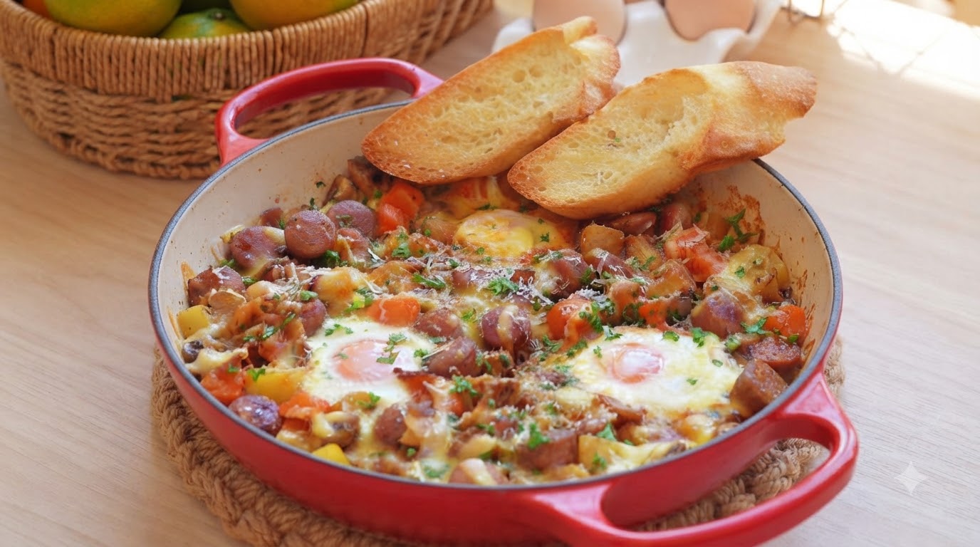 German Sausage and Cheese Baked Egg