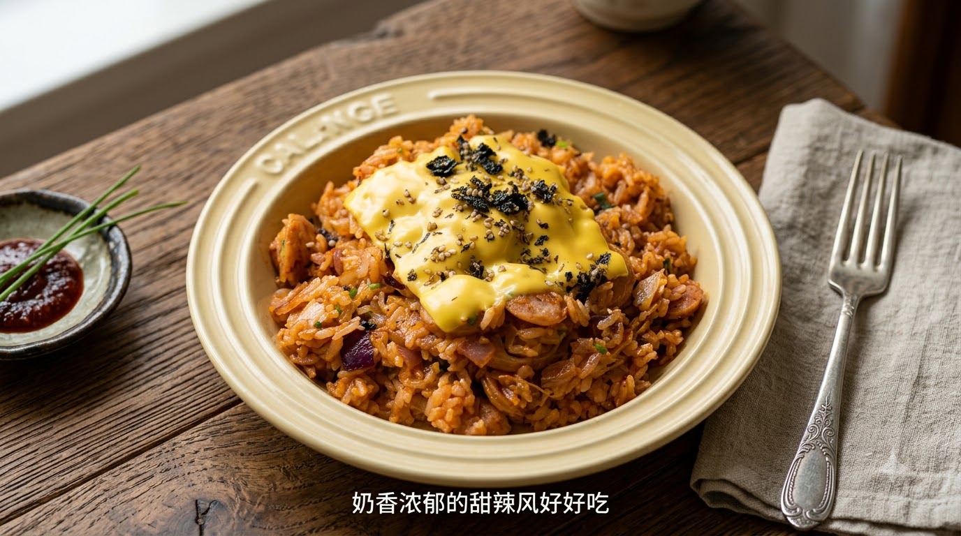 Kimchi Sausage Braised Rice with Melted Cheese