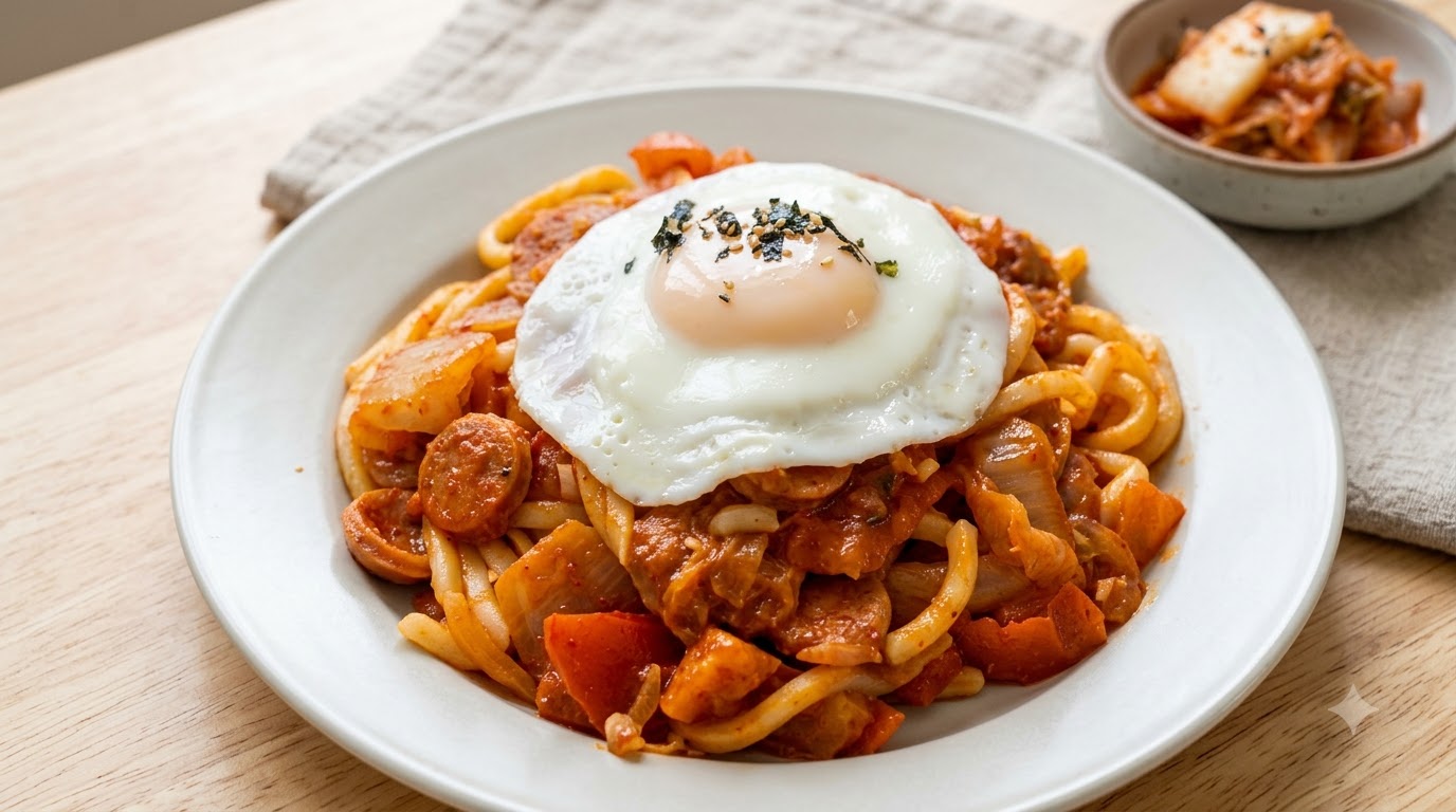 Kimchi Sausage Stir-Fried Udon