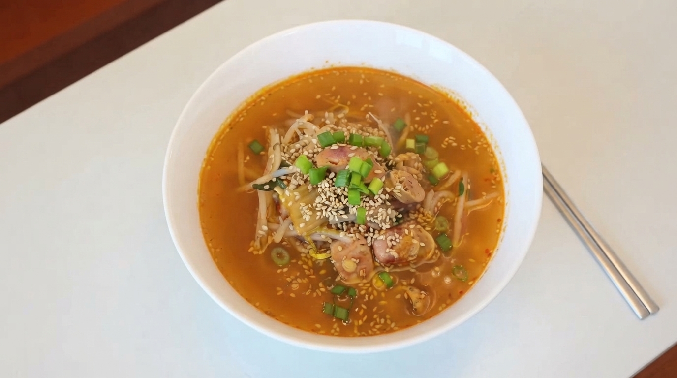 10-Minute Sausage & Kimchi Bean Sprout Soup