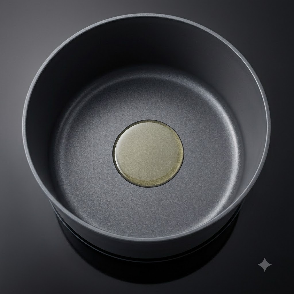 A round pot containing a pool of heated cooking oil.
