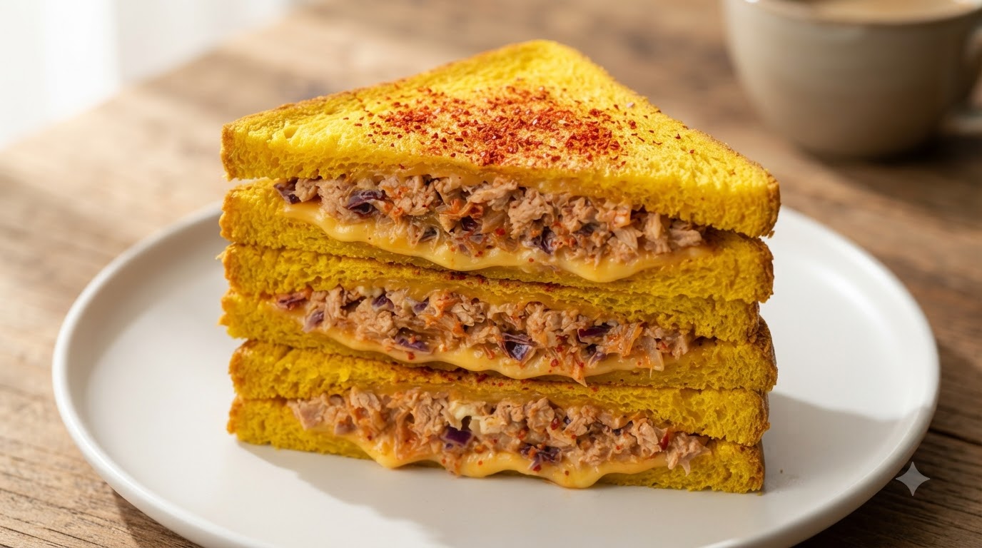 Crispy Tuna Kimchi Sandwich on Pumpkin Toast