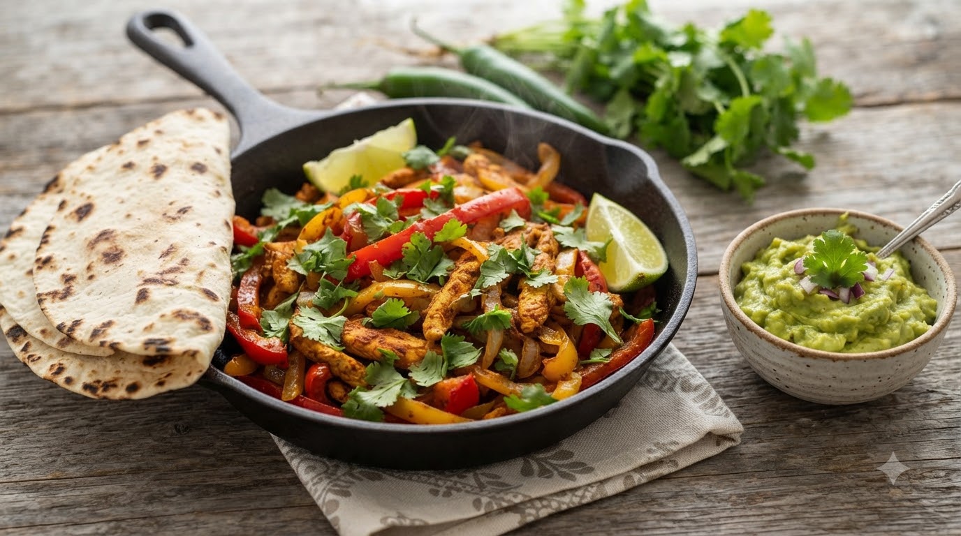 Classic Mexican Chicken Fajitas with Guacamole