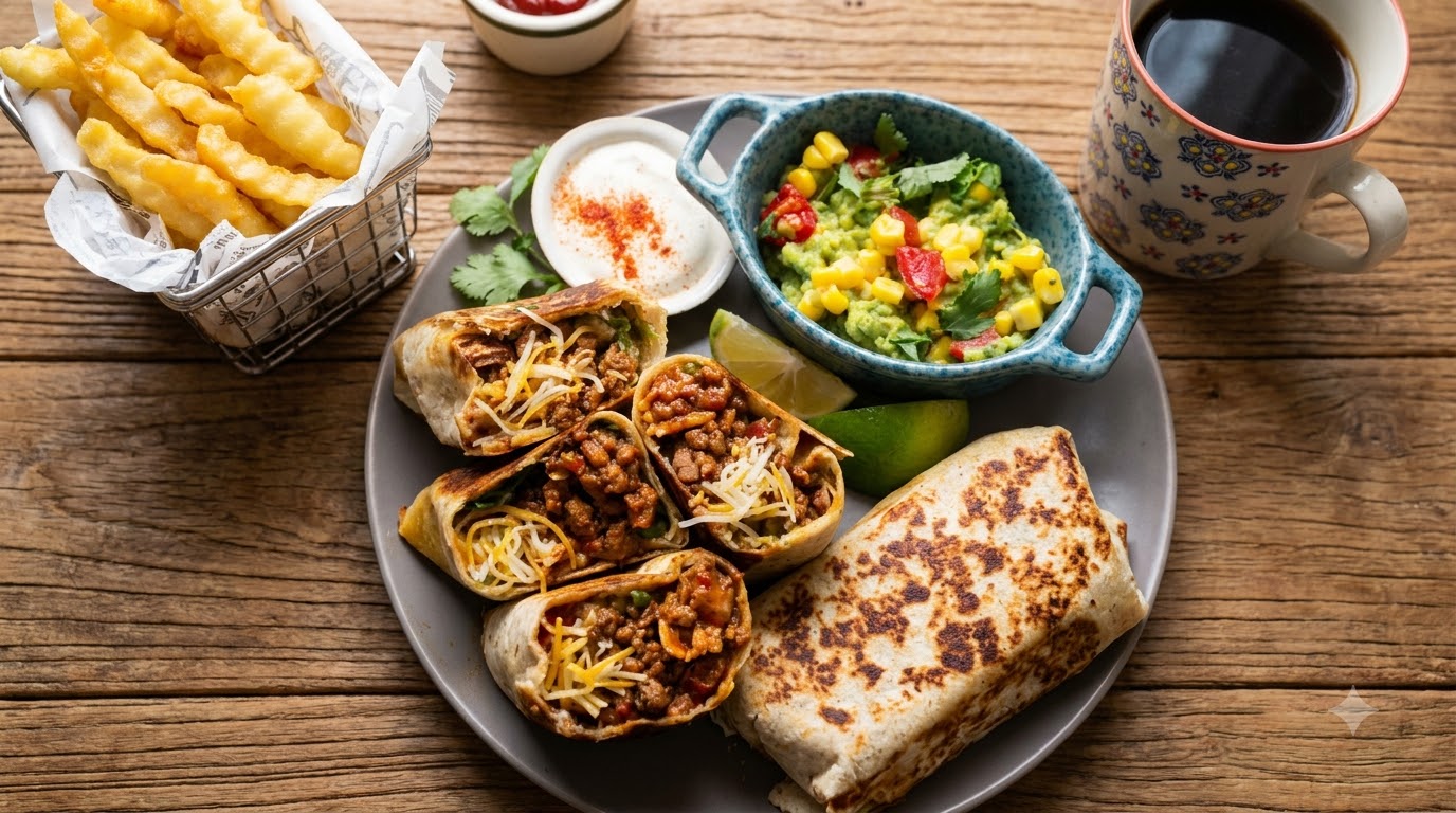Ultimate Cheesy Beef Burrito with Fresh Guacamole