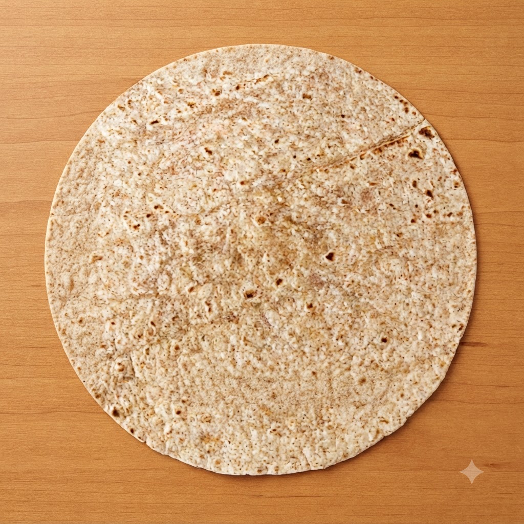 A round ring cutter pressing through a large tortilla on a wooden board to create small wrappers.