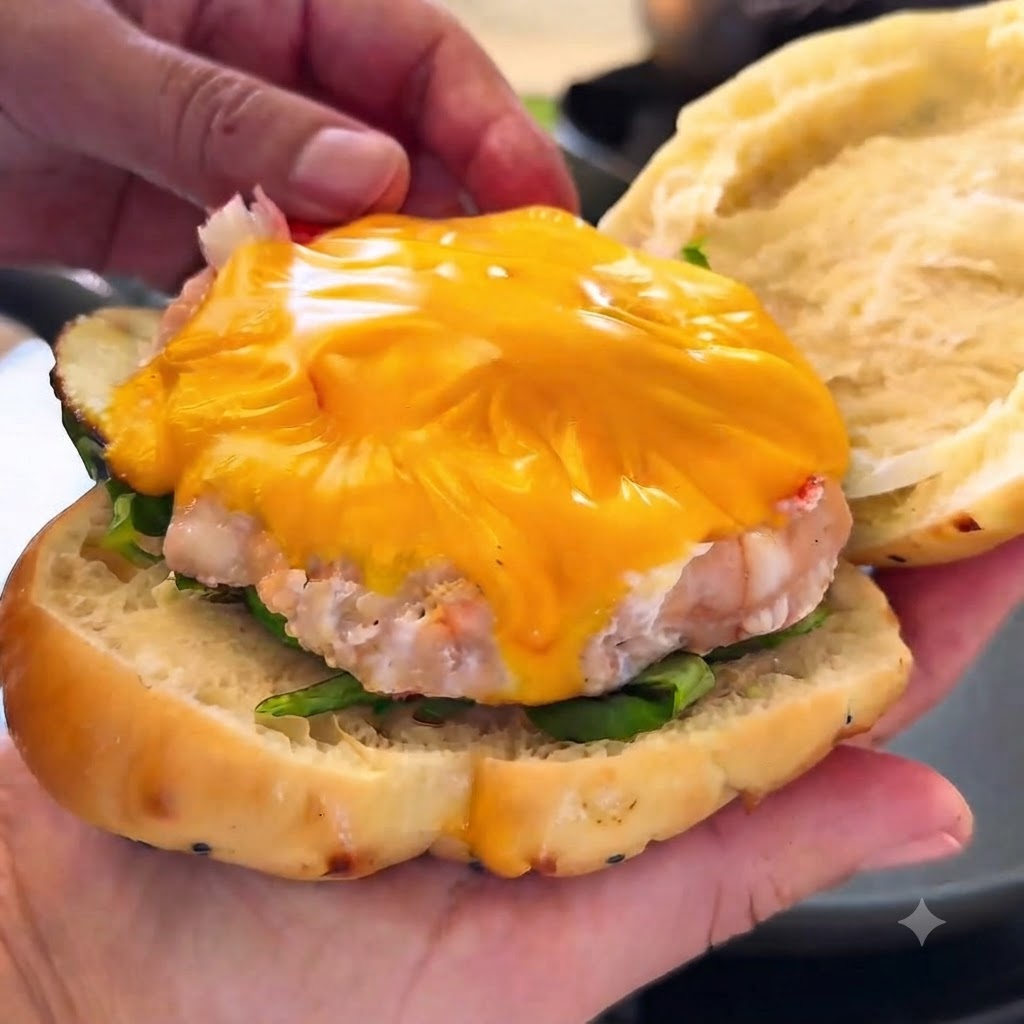 Fresh lettuce leaves and a cooked patty with melted cheese inside a sliced burger bun.