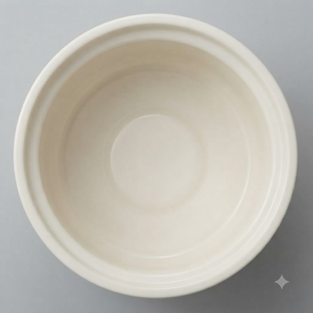 An empty cream-colored ceramic pressure cooker pot interior.